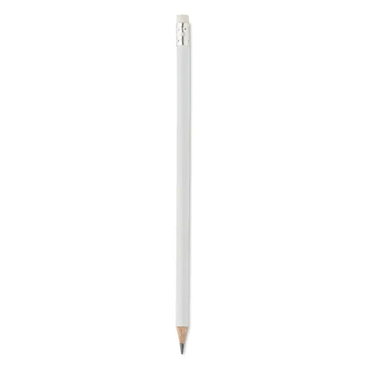 Creion natural alb cu radiera argintie si varf de grafit ascutit pentru scris si desen