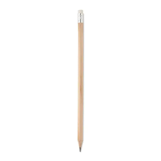 Creion natural cu radiera clasic din lemn cu finisaj natural, ferrulă argintie și radieră albă
