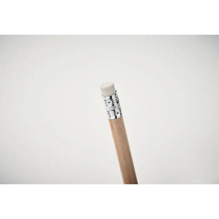 Creion natural cu radiera albă din lemn cu ferrulă metalică argintie pentru scris și desenat