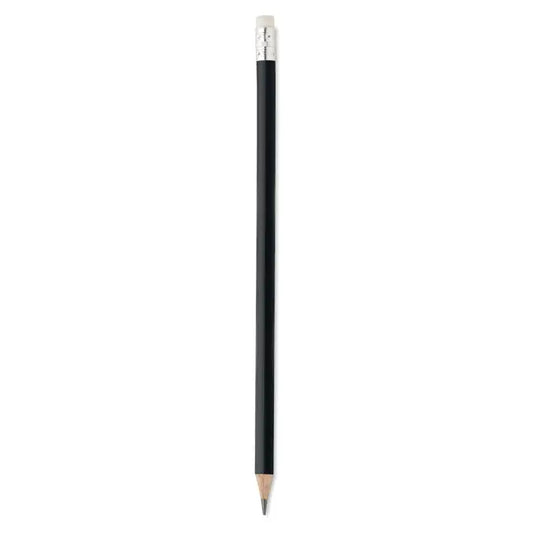 Creion natural cu radiera cu corp negru, mină grafică, ferrulă argintie și radieră albă pentru scris și desen