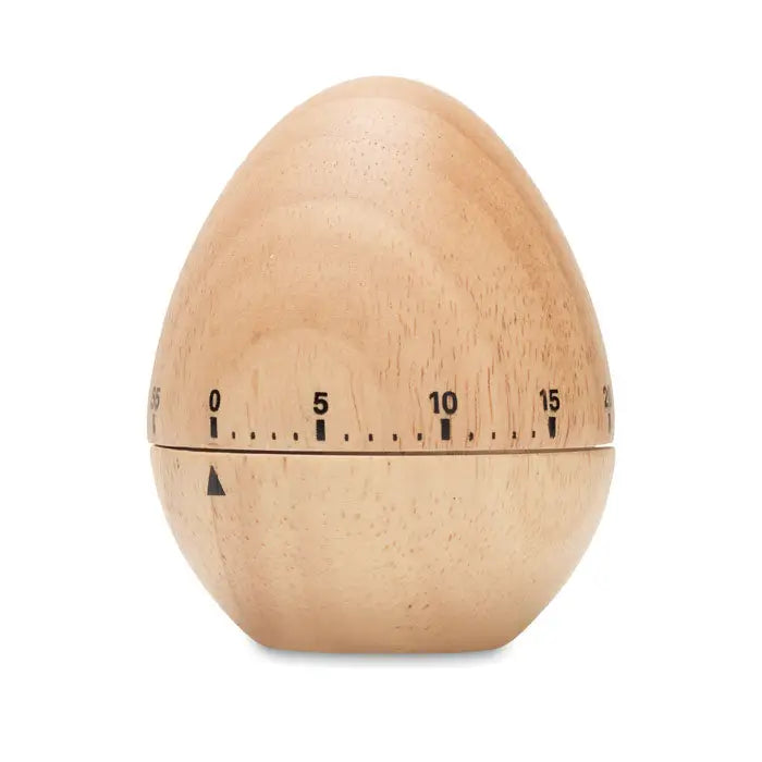 Cronometru pentru ou din lemn de pin deschis, cu marcaje numerice negre si indicator triunghiular