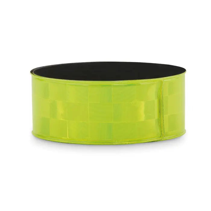 Curea reflectorizanta pentru brat verde lime cu interior negru si model in grila pentru siguranta vizibila