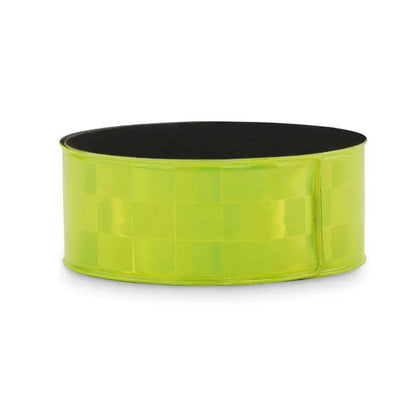 Curea reflectorizanta pentru brat verde lime cu interior negru si model in grila pentru siguranta vizibila