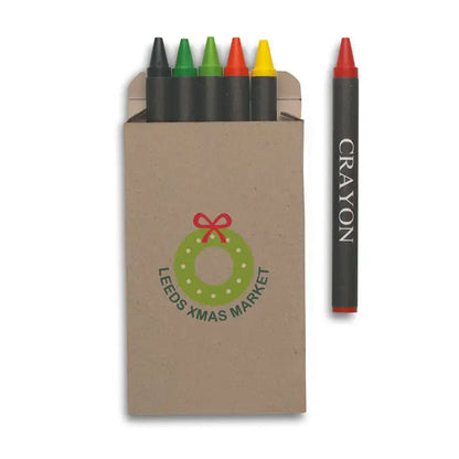 Set de sase creioane de ceara colorate cu corp negru si varfuri vibrante in cutie maro leeds xmas market