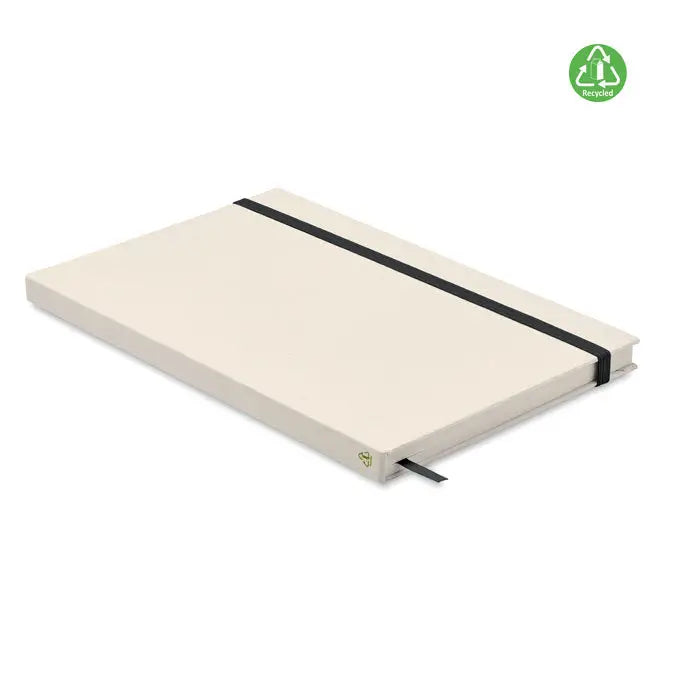 Caiet A5 cutie de lapte crem cu coperta texturata si elastic negru pentru fixare