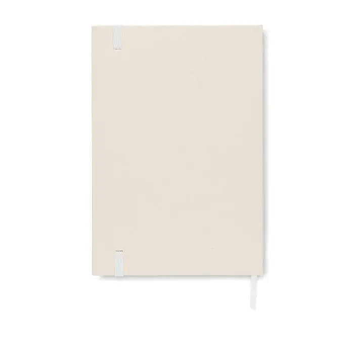 Caiet cutie de lapte a5 crem cu coperta tare si design minimalist cu elastic alb pentru inchidere