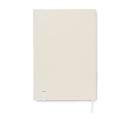 Caiet cutie de lapte a5 crem cu coperta tare si design minimalist cu elastic alb pentru inchidere
