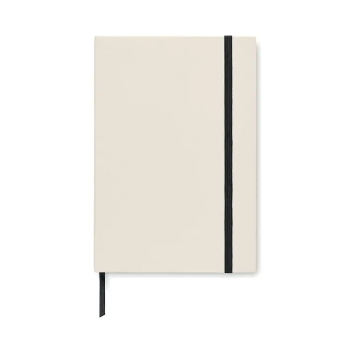 Notebook hardcover crem cutie de lapte caiet a5 cu elastic negru si marcator asortat
