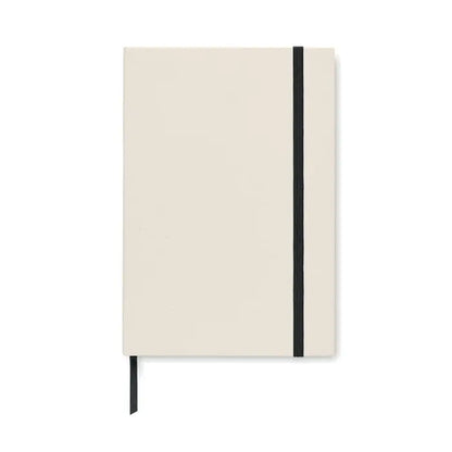 Notebook hardcover crem cutie de lapte caiet a5 cu elastic negru si marcator asortat
