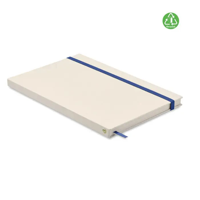 Notebook a5 cutie de lapte, hardcover crem cu elastic bleumarin si semn de carte asortat