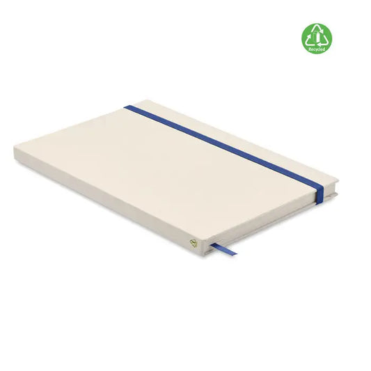 Notebook a5 cutie de lapte, hardcover crem cu elastic bleumarin si semn de carte asortat