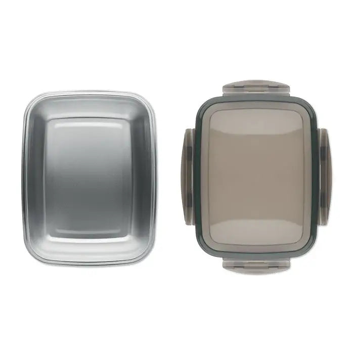 Cutie de pranz dreptunghiulara argintie si gri de 1500 ml cu capac transparent si manere laterale