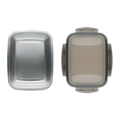 Cutie de pranz dreptunghiulara argintie si gri de 1500 ml cu capac transparent si manere laterale