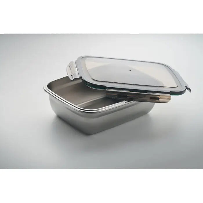 Cutie de pranz rectangulara din otel inoxidabil de 1500 ml cu capac de sticla transparent si clema metalica