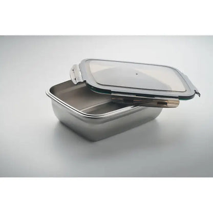 Cutie de pranz rectangulara din otel inoxidabil de 1500 ml cu capac de sticla transparent si clema metalica