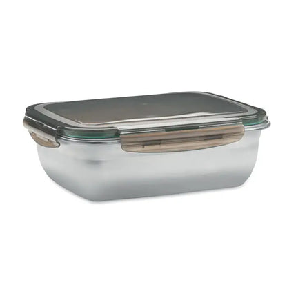 Cutie de pranz 1500 ml sticla transparenta cu capac argintiu si manere bej din plastic pentru depozitare alimente