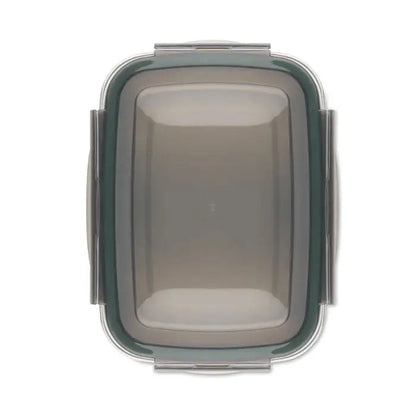 Cutie de pranz 850 ml din plastic gri translucid cu capac si balamale metalice argintii pentru alimente