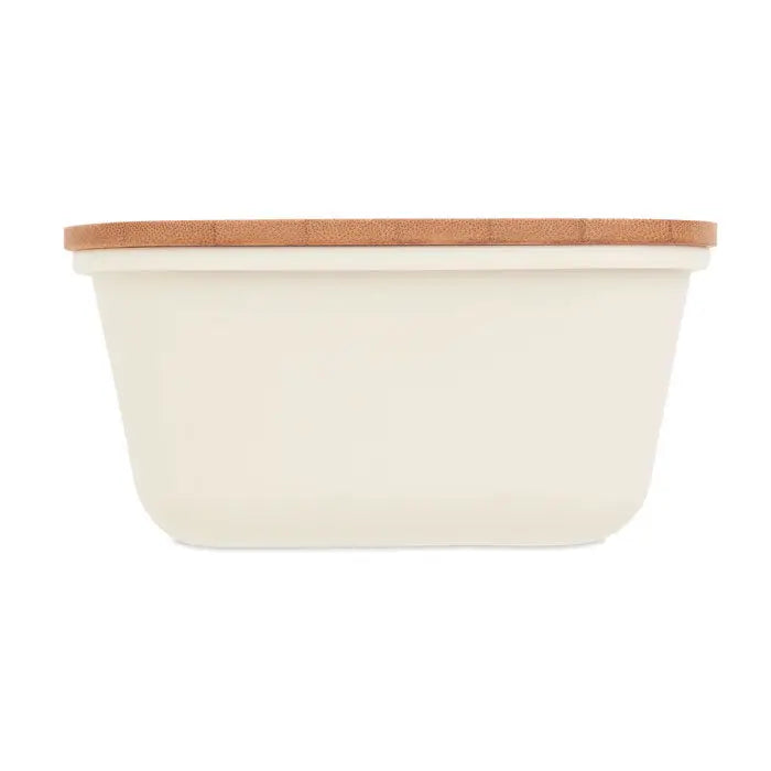 Cutie de pranz crem din silicon cu capac natural din bambus pentru depozitare pâine