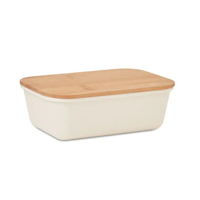 Cutie de pranz crem cu capac natural din bambus pentru depozitare practica si eleganta