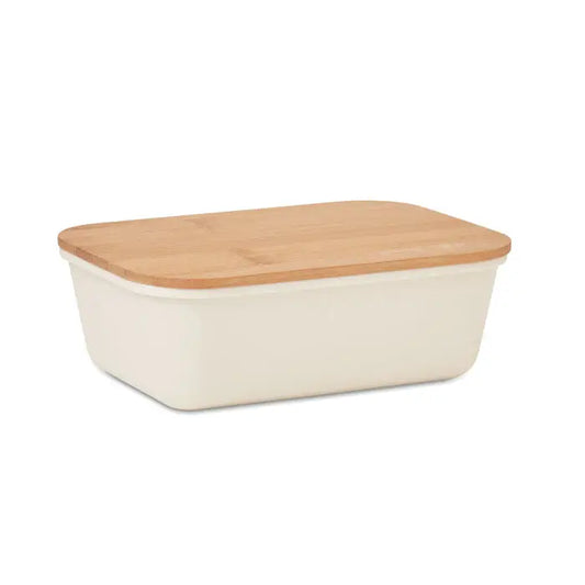 Cutie de pranz crem cu capac natural din bambus pentru depozitare practica si eleganta