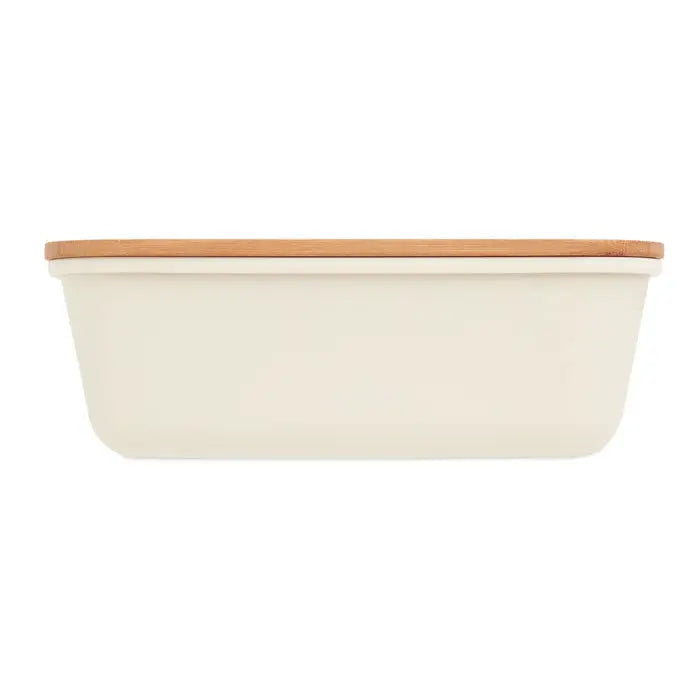 Cutie de pranz crem din ceramică cu capac din bambus maro deschis pentru depozitare și transport al mâncării