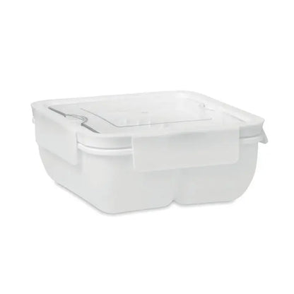 Cutie de pranz transparenta din plastic cu capac si maner integrat cu tacamuri 600ml pentru depozitare mancare