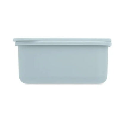Cutie de pranz cu tacamuri albastru deschis, dreptunghiulara, din plastic mat, pentru depozitare mancare