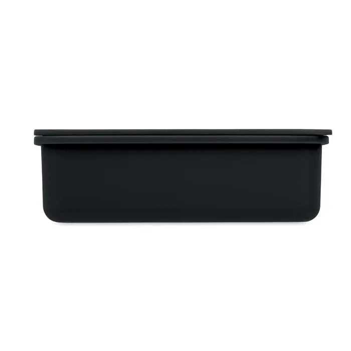 Cutie de pranz cu tacamuri neagra dreptunghiulara din plastic neted cu capac asortat pentru depozitare mancare