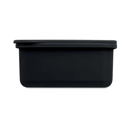 Cutie de pranz cu tacamuri din plastic neted negru, recipient dreptunghiular cu capac potrivit pentru depozitare alimente