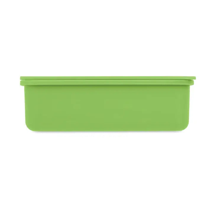Cutie de pranz cu tacamuri in silicon verde rectangulara cu capac pentru depozitare alimente