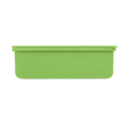 Cutie de pranz cu tacamuri in silicon verde rectangulara cu capac pentru depozitare alimente