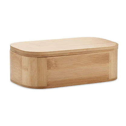 Cutie de pranz din bambus 1000 ml cu finisaj natural deschis si margini rotunjite pentru depozitare alimente
