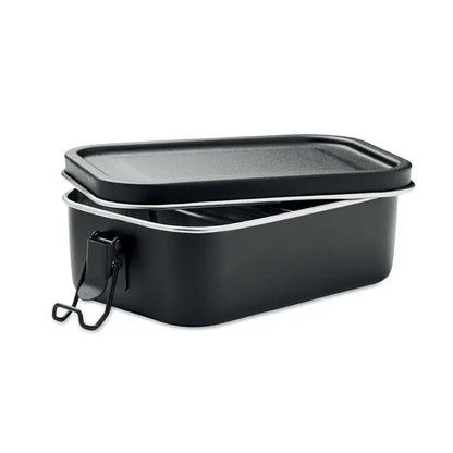 Cutie de pranz din otel inoxidabil 750ml neagra, dreptunghiulara, cu capac mat si margine argintie cu clips lateral