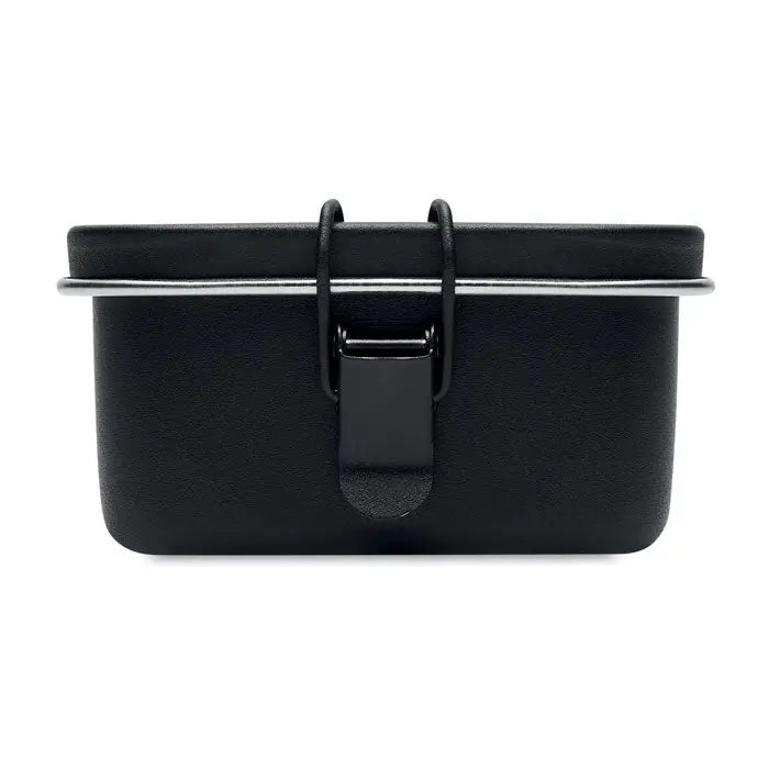 Cutie de pranz din otel inoxidabil neagra cu suprafata texturata si inchizatoare metalica argintie 750ml