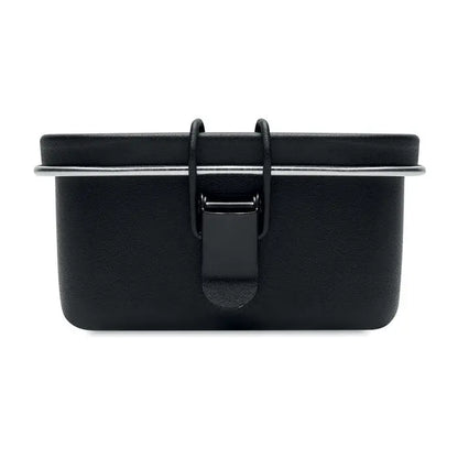Cutie de pranz din otel inoxidabil neagra cu suprafata texturata si inchizatoare metalica argintie 750ml