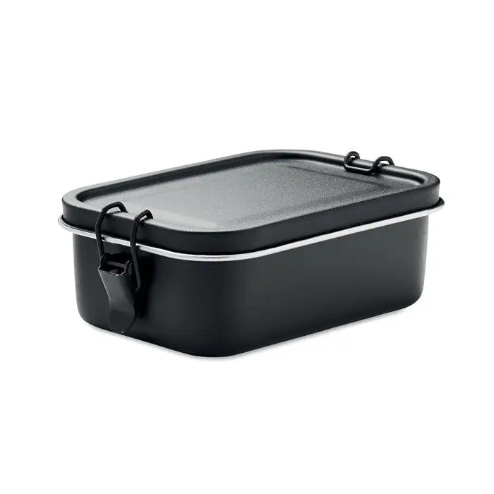 Cutie de pranz din otel inoxidabil 750ml neagra rectangulara cu finisaj mat si inchideri negre asigurate
