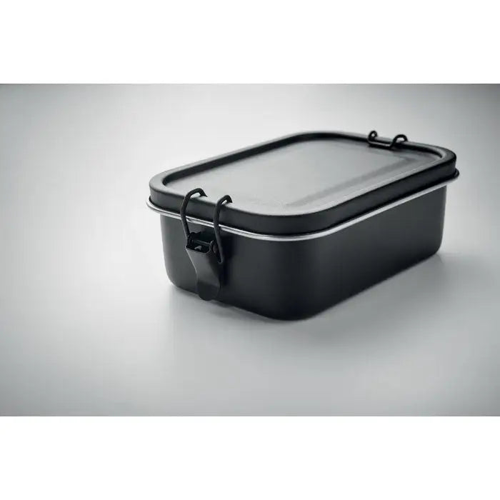 Cutie de pranz din otel inoxidabil 750ml neagra cu finisaj mat si cleme metalice negre