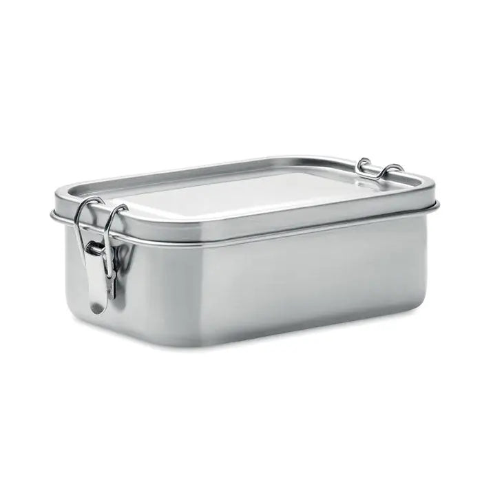Cutie de pranz rectangulara din otel inoxidabil 750ml cu capac cu balama si doua clape laterale pentru inchidere sigura
