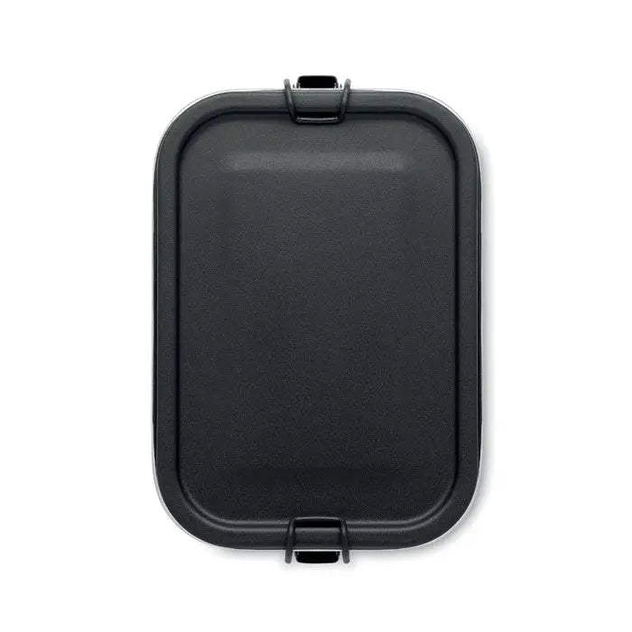 Cutie de pranz din otel inoxidabil 750ml capac dreptunghiular negru cu colturi rotunjite si doua cleme negre din plastic