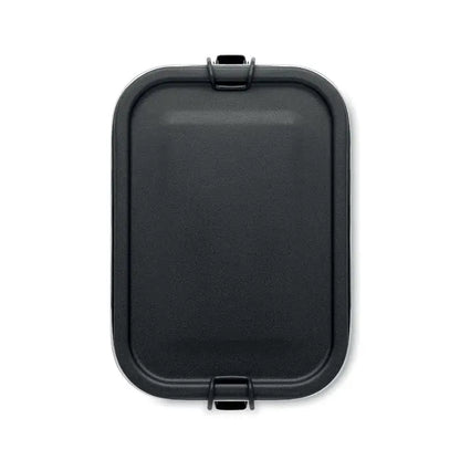 Cutie de pranz din otel inoxidabil 750ml capac dreptunghiular negru cu colturi rotunjite si doua cleme negre din plastic