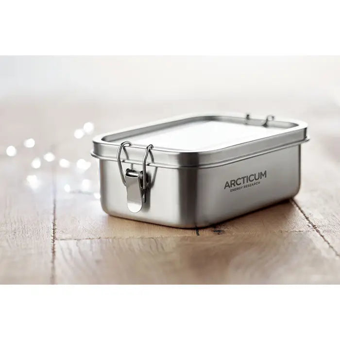 Cutie de pranz dreptunghiulara argintie din otel inoxidabil 750ml cu capac balama si inchidere, marca arcticum energy research