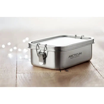Cutie de pranz dreptunghiulara argintie din otel inoxidabil 750ml cu capac balama si inchidere, marca arcticum energy research