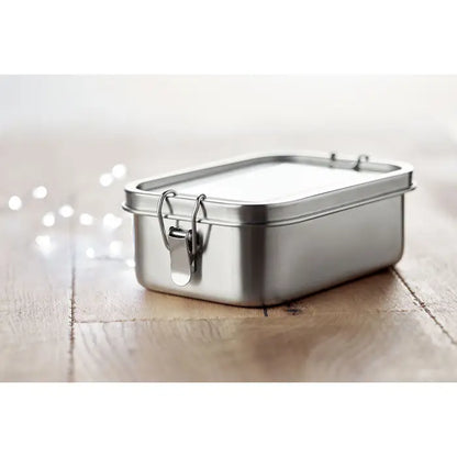 Cutie de pranz dreptunghiulara din otel inoxidabil argintiu 750ml cu capac articulat si inchizatoare metalica