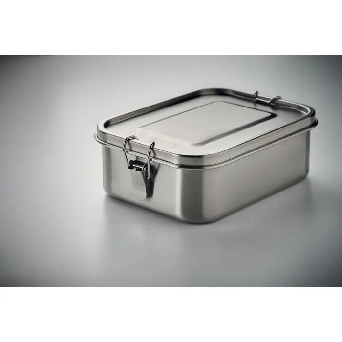 Cutie de pranz rectangulara din otel inoxidabil cu capac articulat si clema metalica pentru inchidere segura