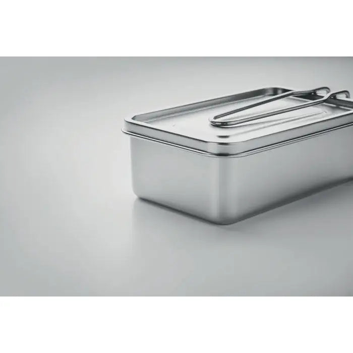 Cutie de pranz din otel inoxidabil dreptunghiulara cu capac articulat si inchizatoare metalica integrata