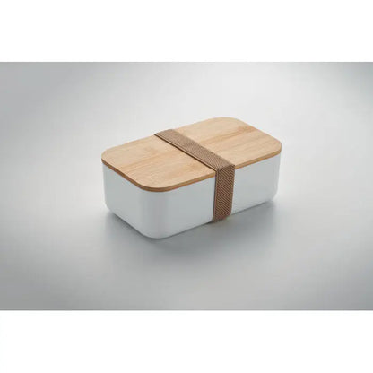 Cutie de pranz din porumb PLA 1000ml cu capac alb ceramic si banda impletita maro pentru pranz portabil