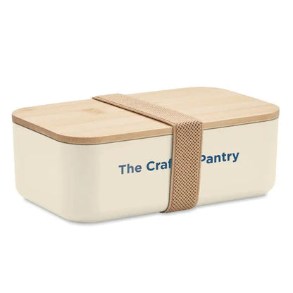 Cutie de pranz din porumb pla 1000ml crem cu capac din bambus si bretea bej marca the craft pantry albastru