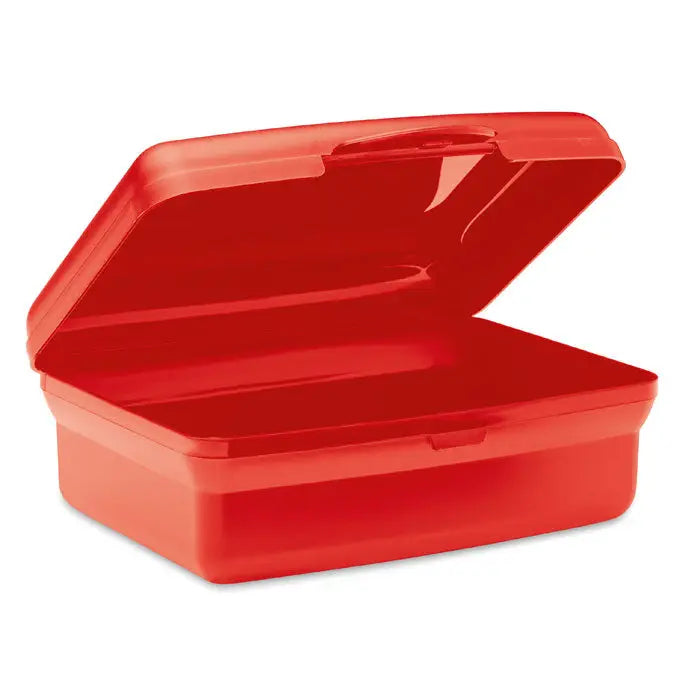 Cutie de pranz din pp 800ml roșie dreptunghiulară din plastic cu capac pe balamale și mâner integrat