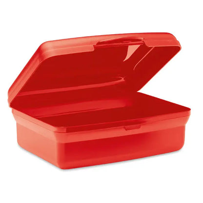 Cutie de pranz din pp 800ml roșie dreptunghiulară din plastic cu capac pe balamale și mâner integrat