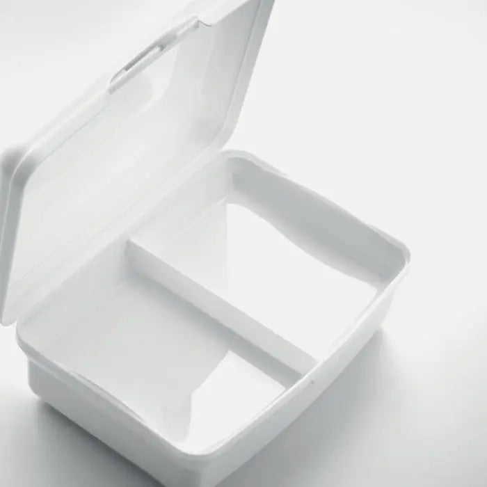 Cutie de pranz alba din pp 800ml cu capac rabatabil si compartiment intern pentru organizare alimente